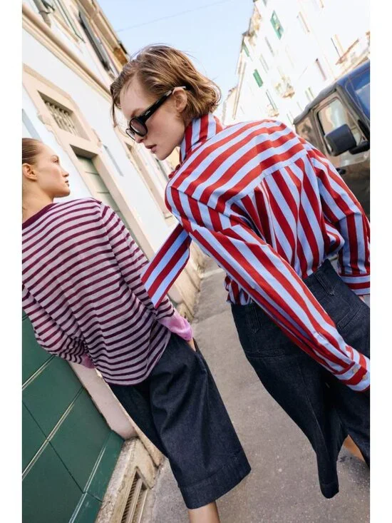 ZARA BOW NECK STRIPED SHIRT - Picture 2 of 10